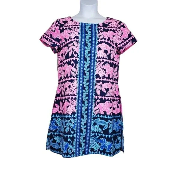 Lilly Pulitzer Womens High Tide Navy Pink Elephant Print Blanca Romper Size 12 - Picture 1 of 9